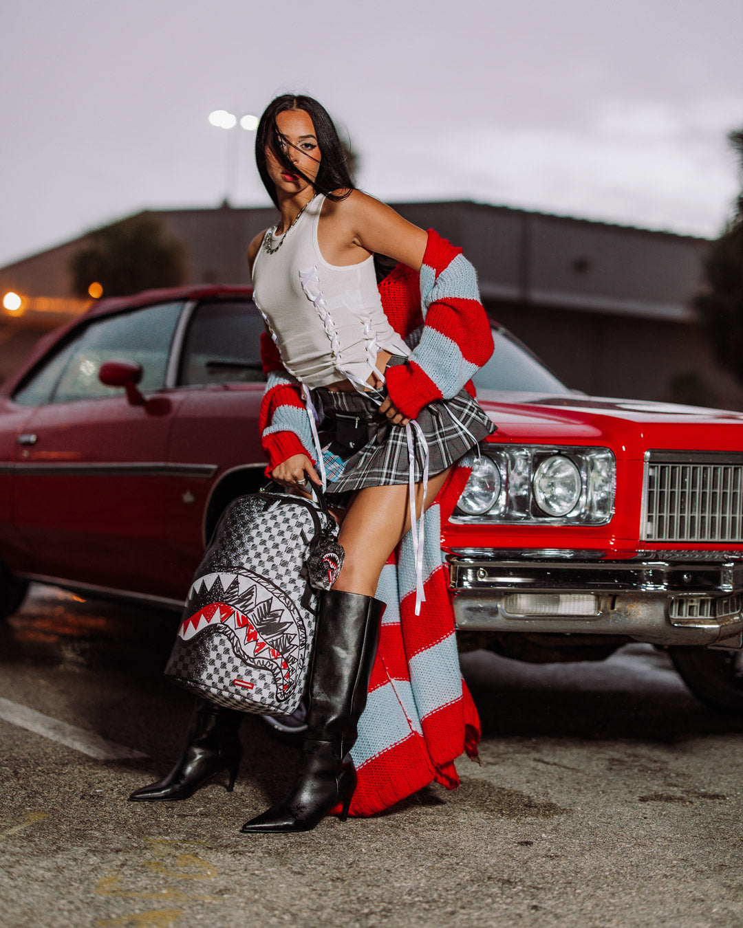 SCRIBBLE DRIBBLE CHECK BACKPACK KEYCHAIN